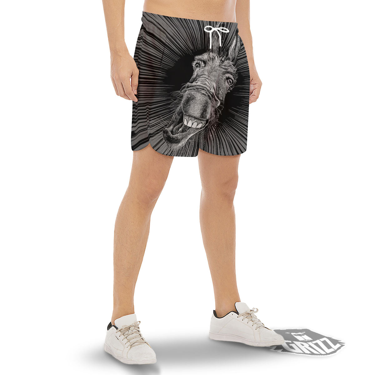 Funny Donkey White And Black Print Men's Gym Shorts-grizzshop