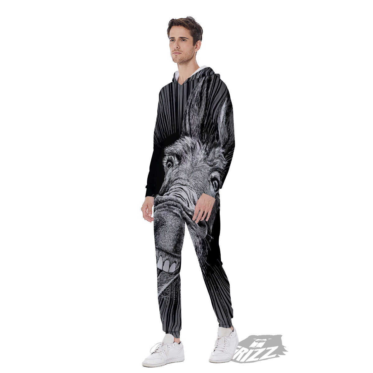 Funny Donkey White And Black Print Men's Jumpsuit-grizzshop