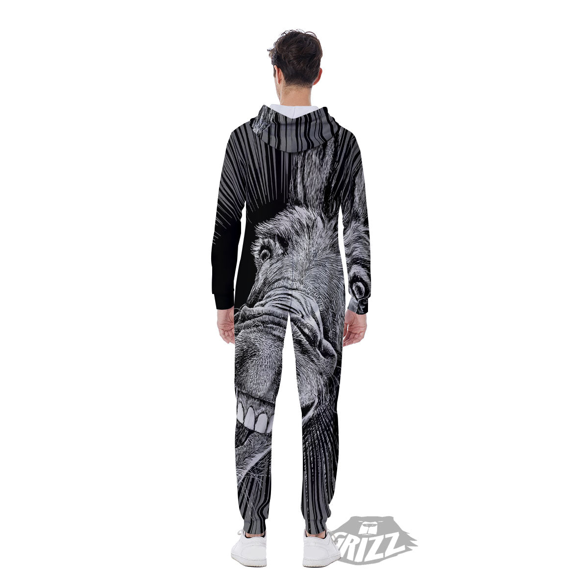 Funny Donkey White And Black Print Men's Jumpsuit-grizzshop
