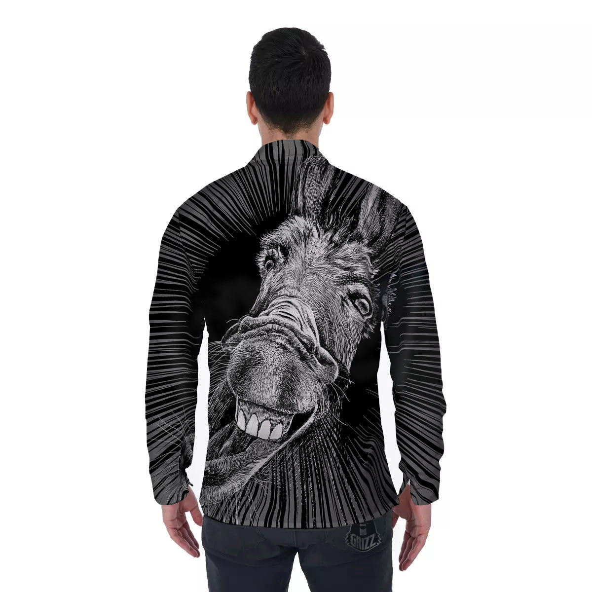 Funny Donkey White And Black Print Men's Long Sleeve Shirts-grizzshop