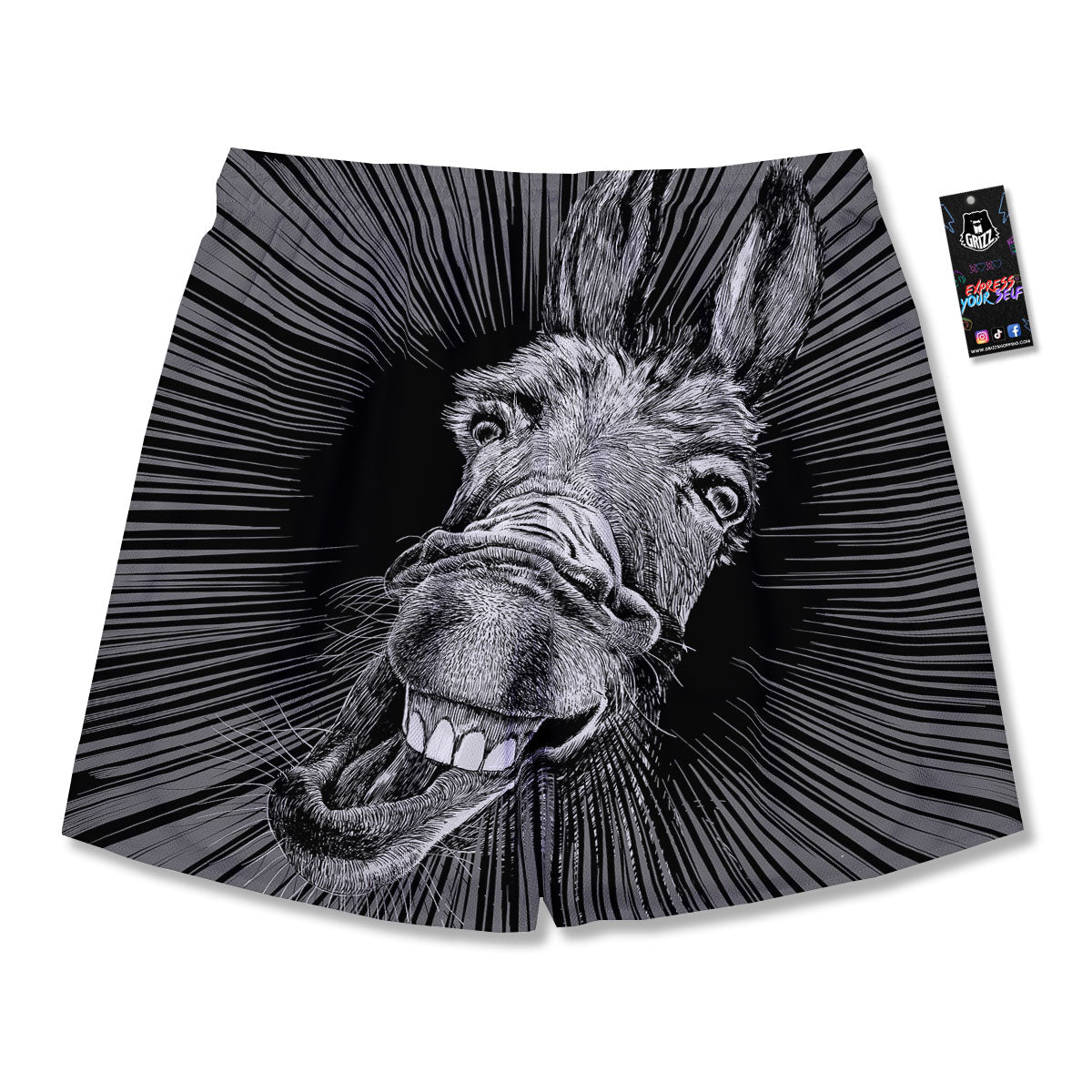 Funny Donkey White And Black Print Men's Running Shorts-grizzshop