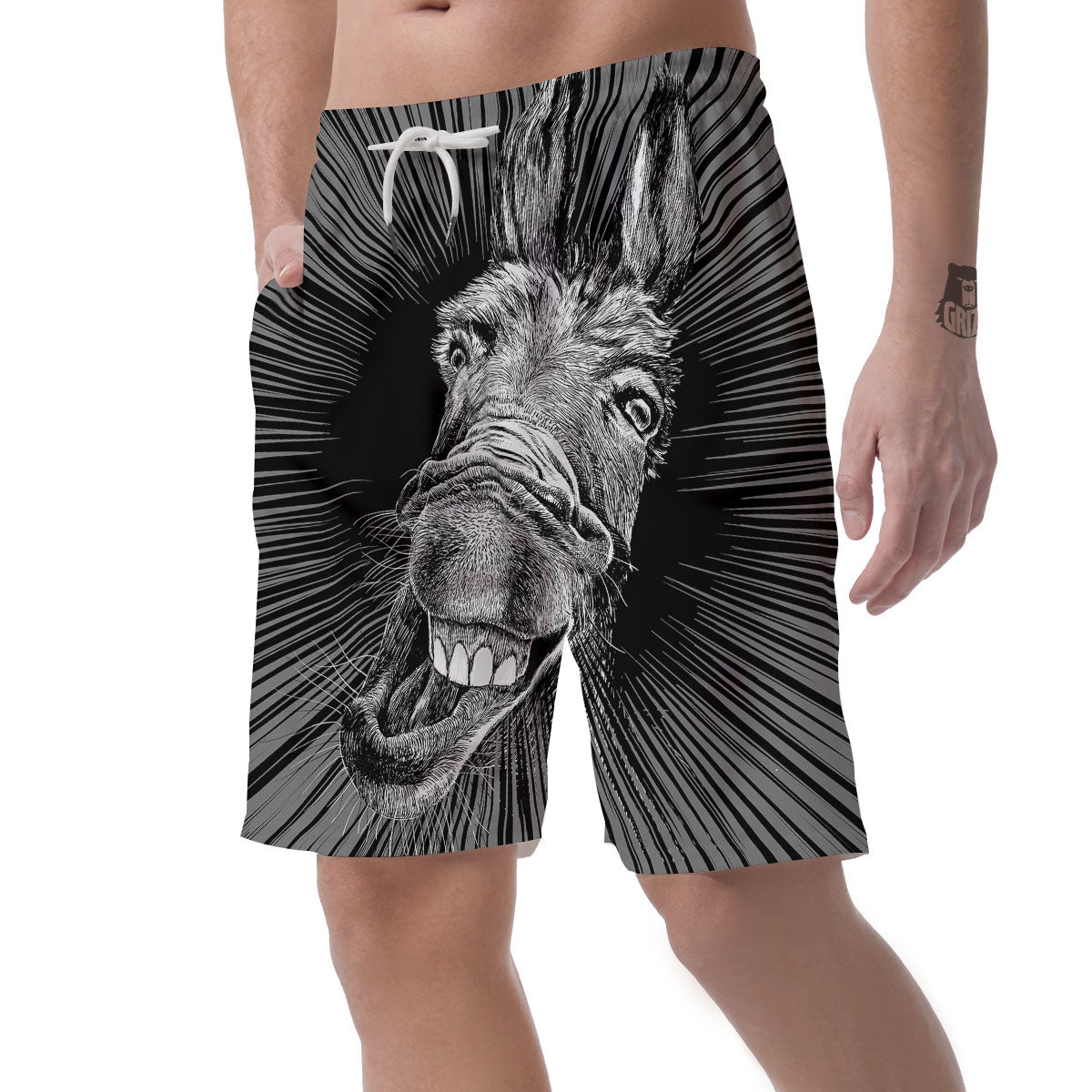 Funny Donkey White And Black Print Men's Shorts-grizzshop