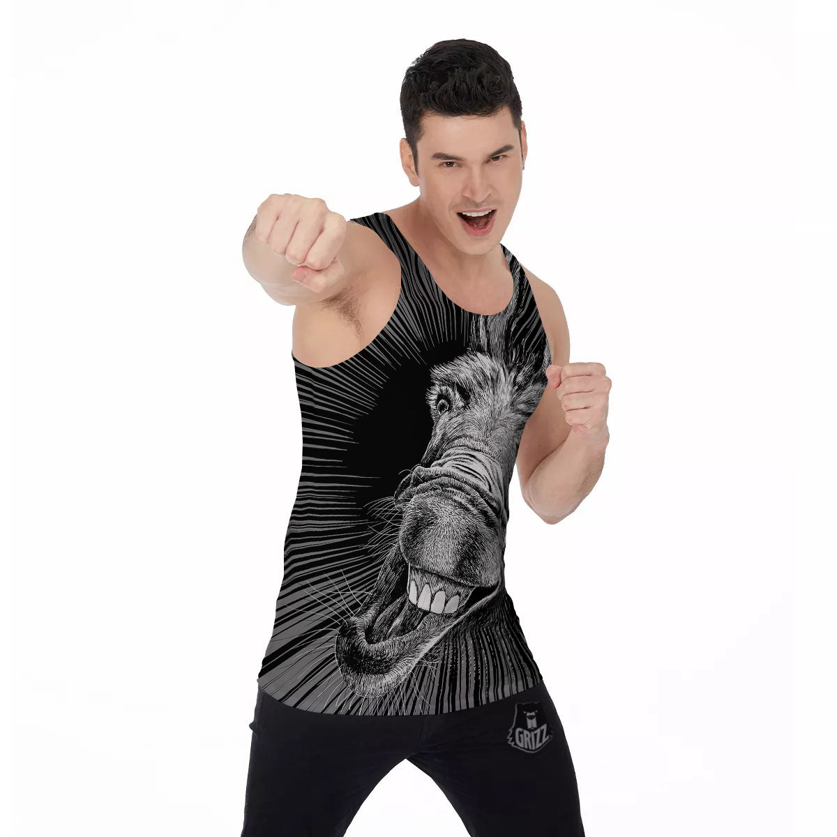 Funny Donkey White And Black Print Men's Tank Top-grizzshop
