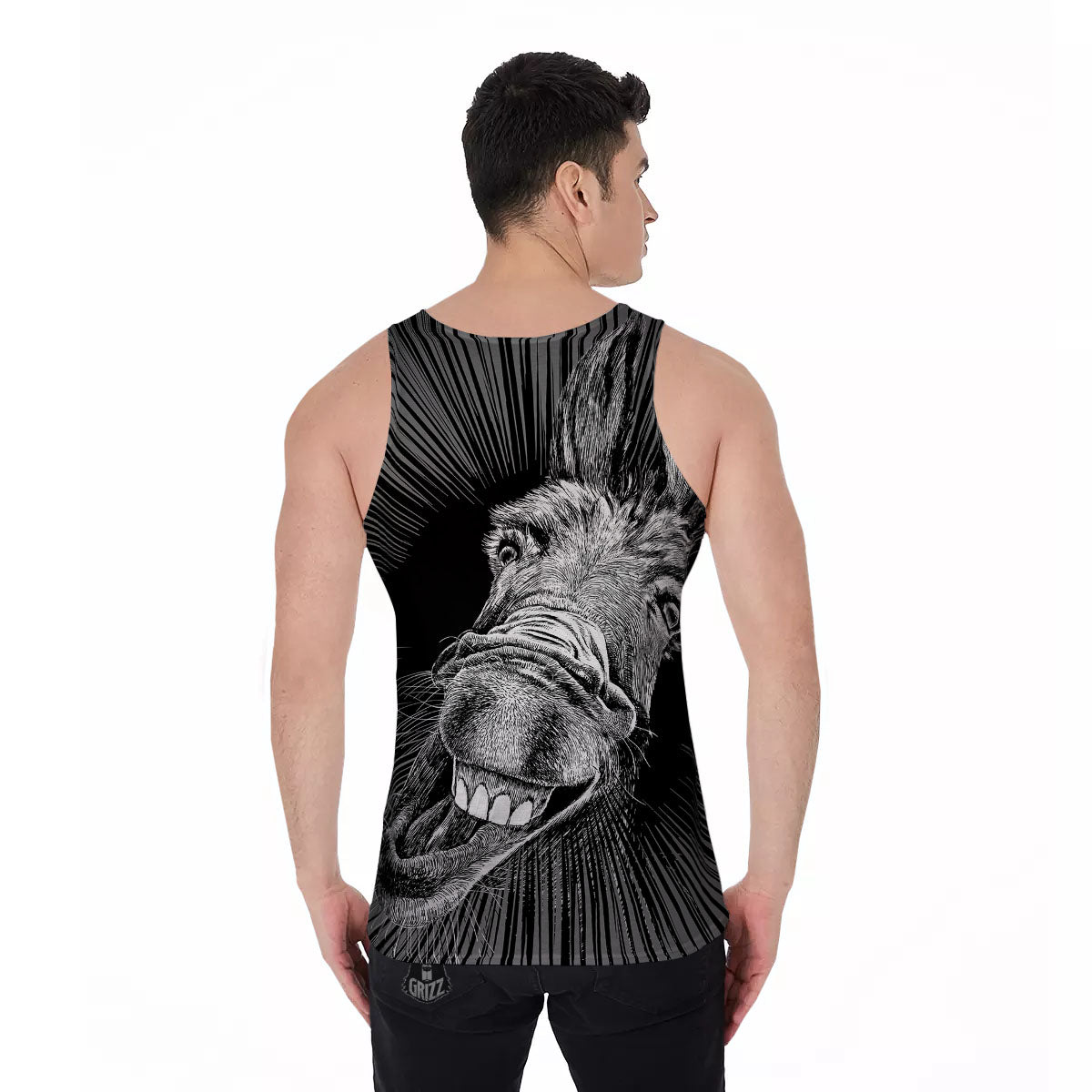 Funny Donkey White And Black Print Men's Tank Top-grizzshop