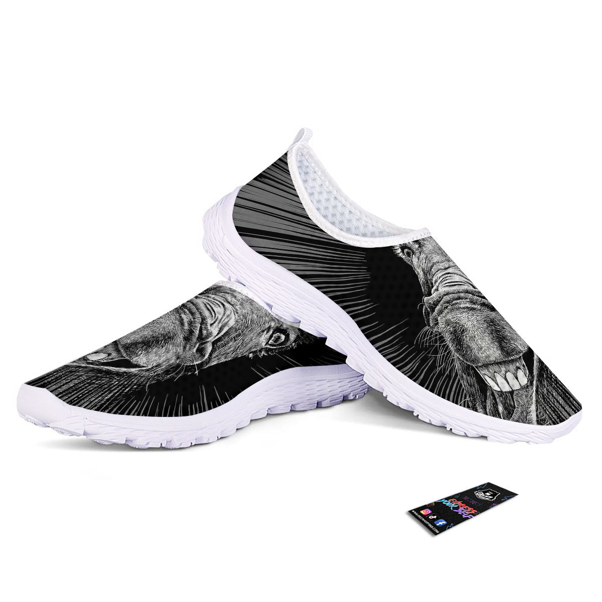 Funny Donkey White And Black Print Nurse Shoes-grizzshop