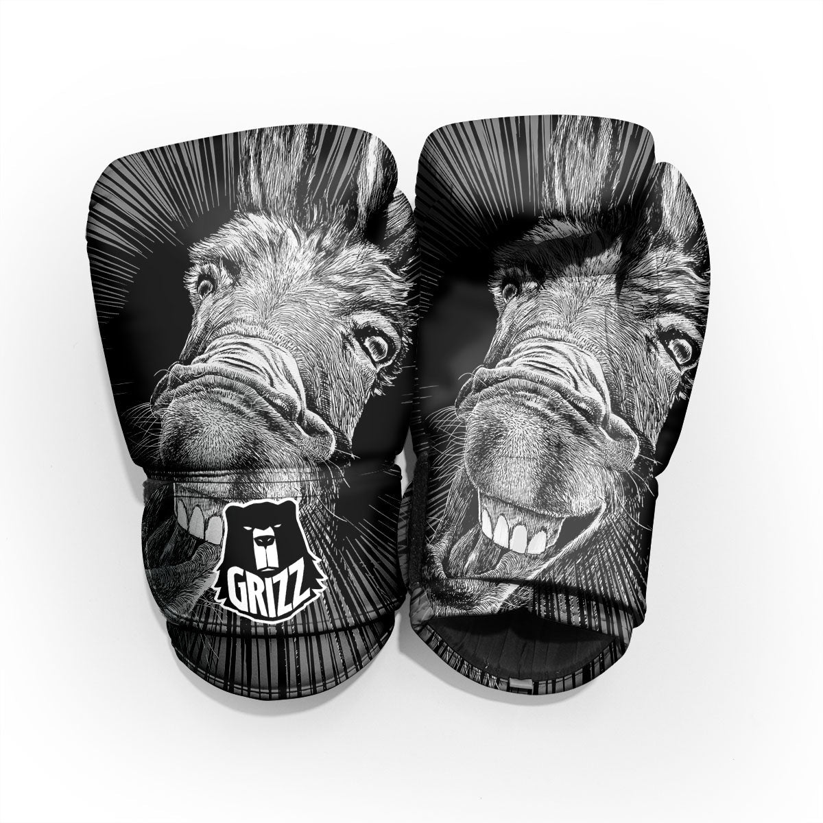Funny Donkey White And Black Print Pro Boxing Glove