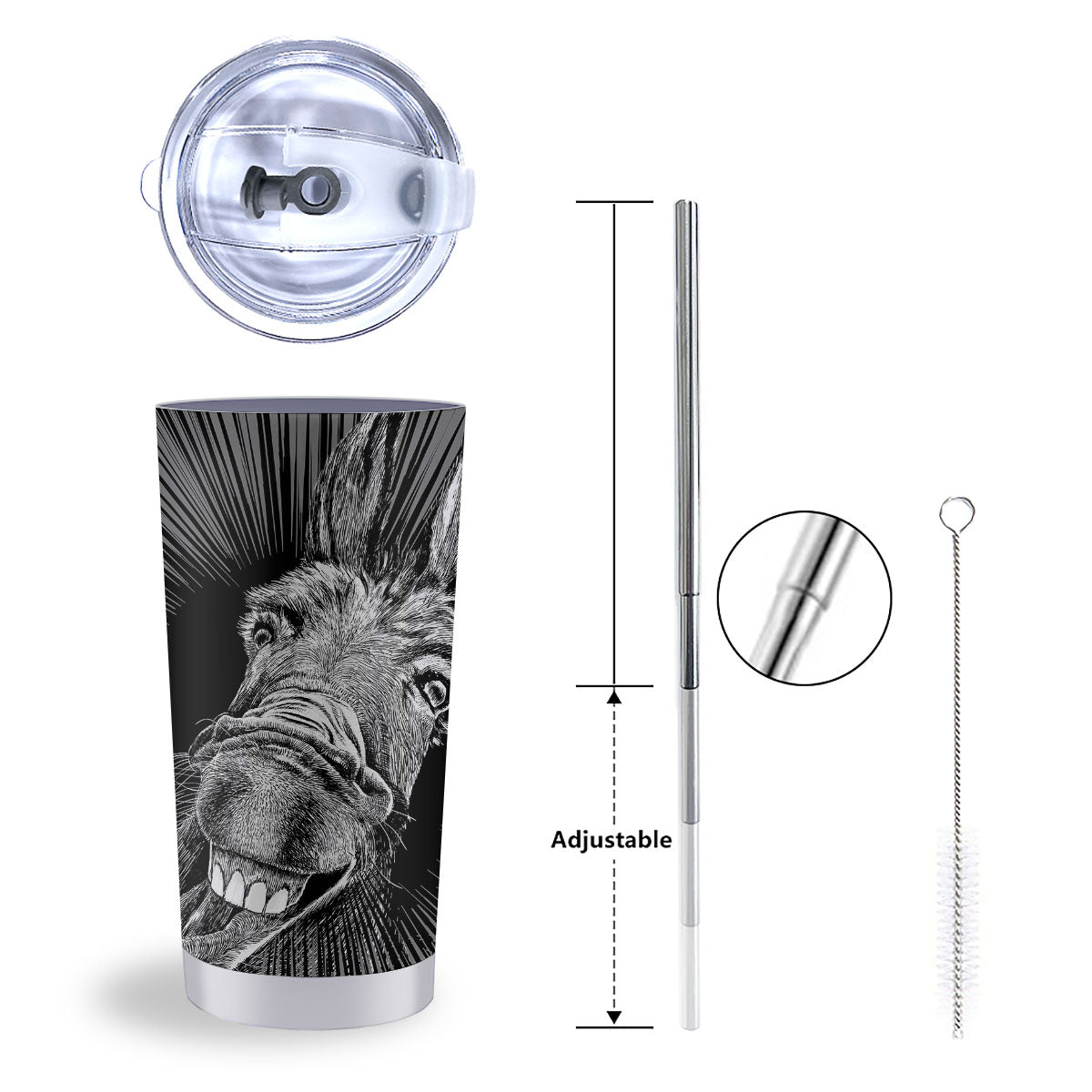 Funny Donkey White And Black Print Tumbler-grizzshop