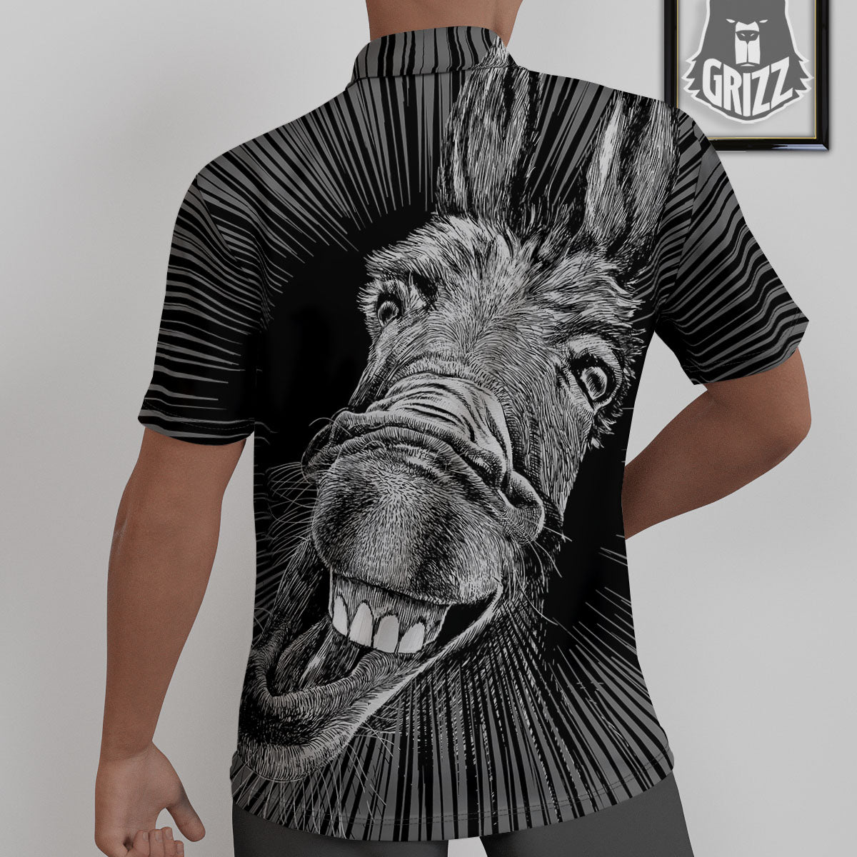 Funny Donkey White And Black Print Untucked Shirts-grizzshop