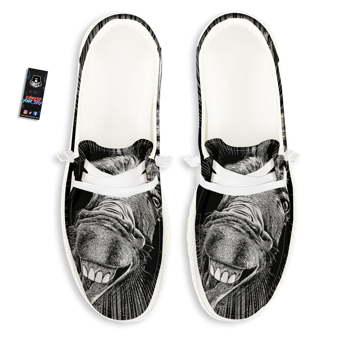 Funny Donkey White And Black Print White Loafers-grizzshop