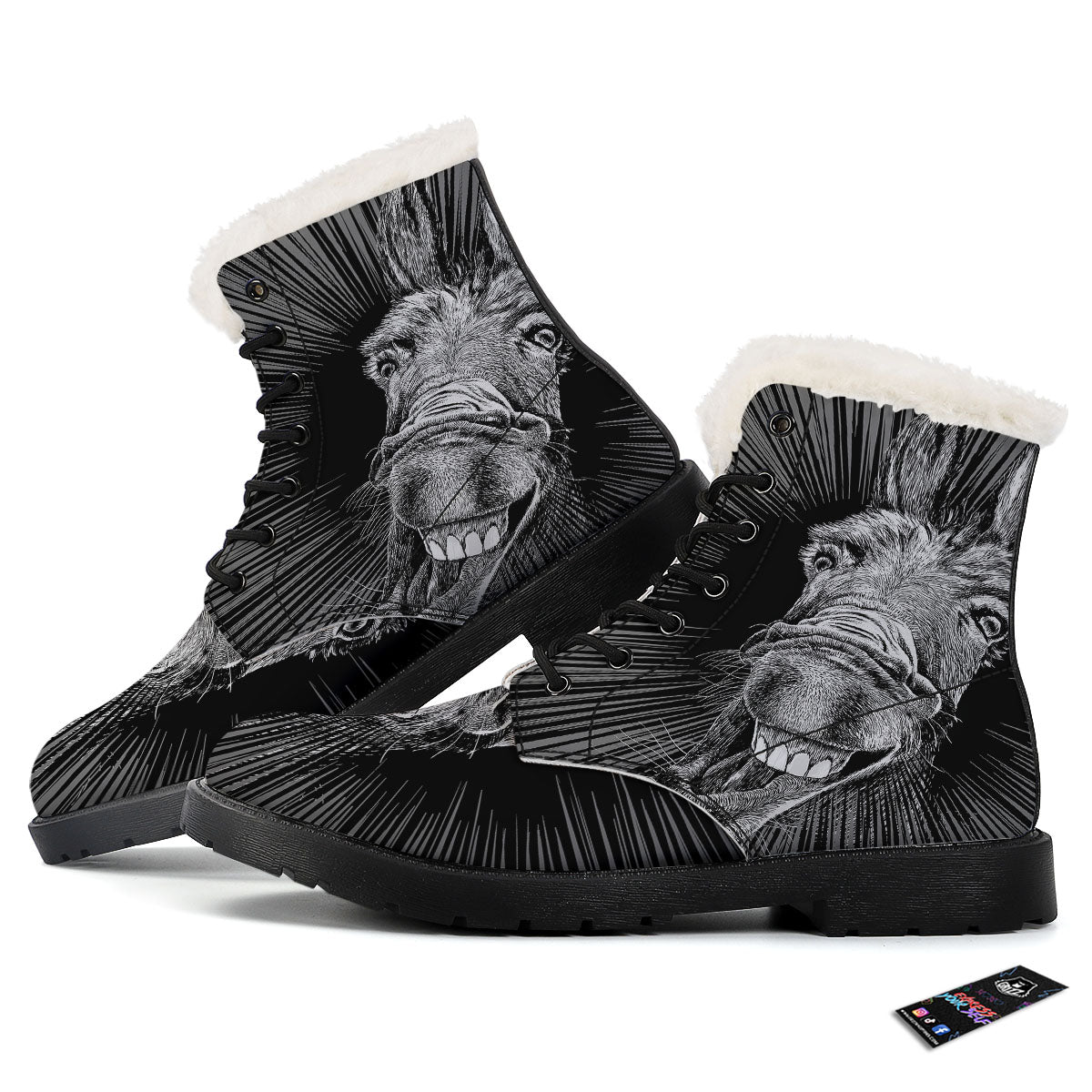 Funny Donkey White And Black Print Winter Boots-grizzshop
