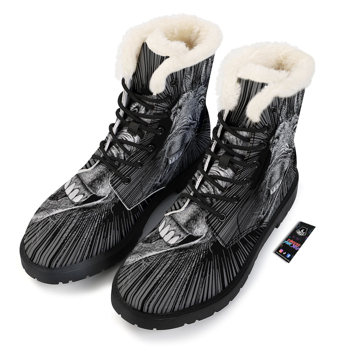Funny Donkey White And Black Print Winter Boots-grizzshop