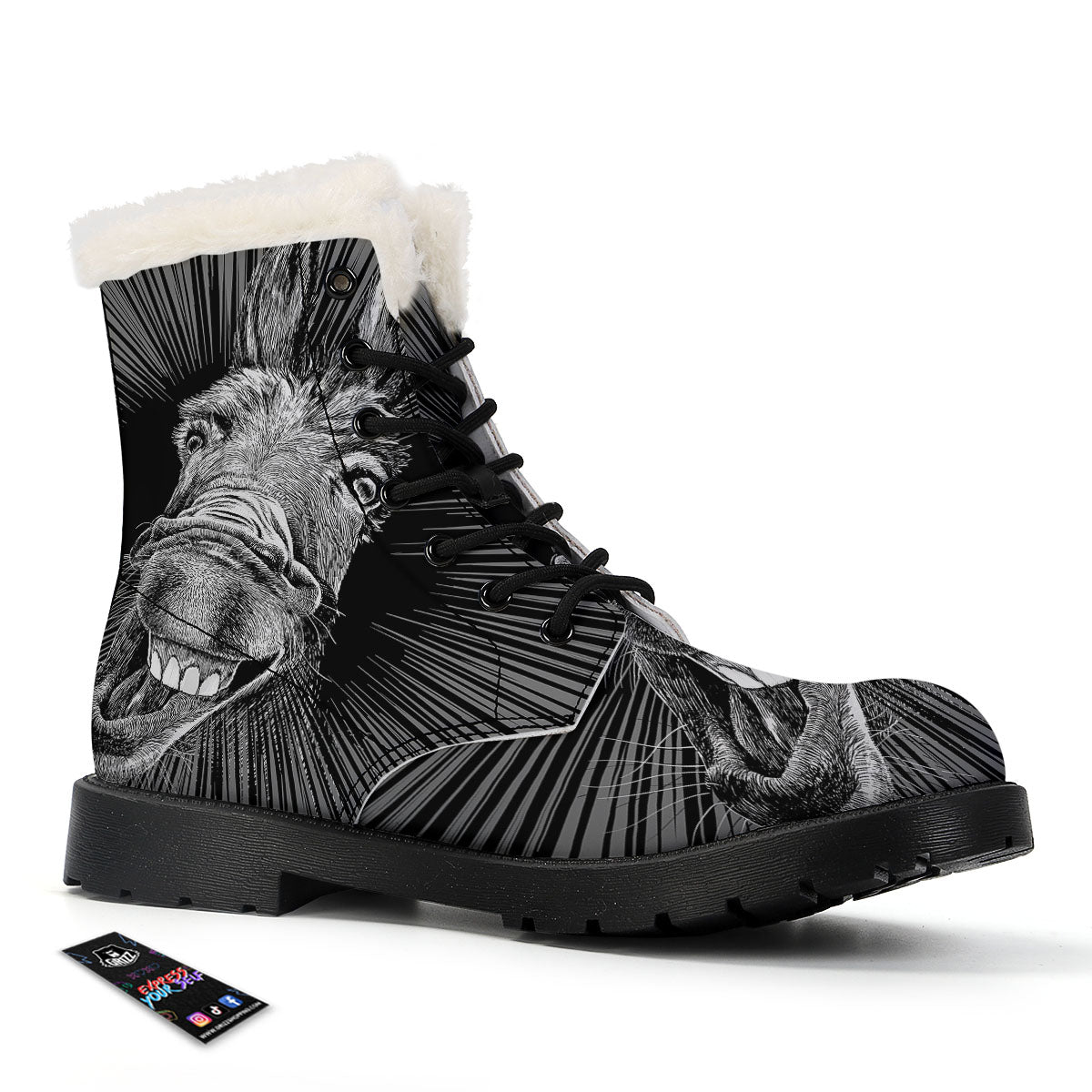 Funny Donkey White And Black Print Winter Boots-grizzshop