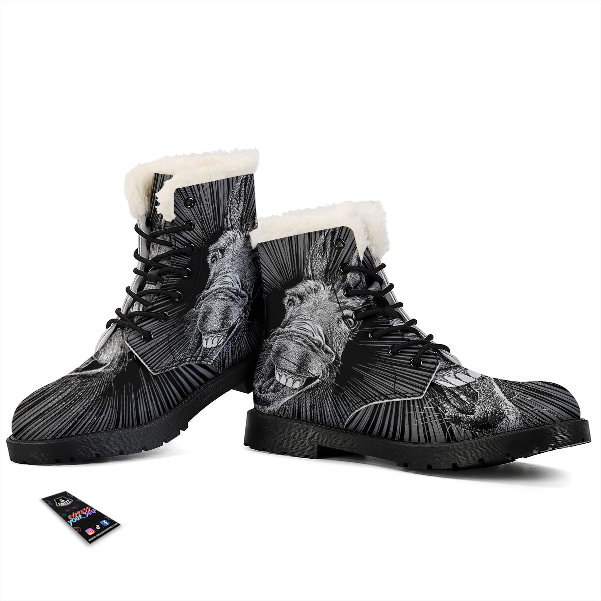 Funny Donkey White And Black Print Winter Boots-grizzshop
