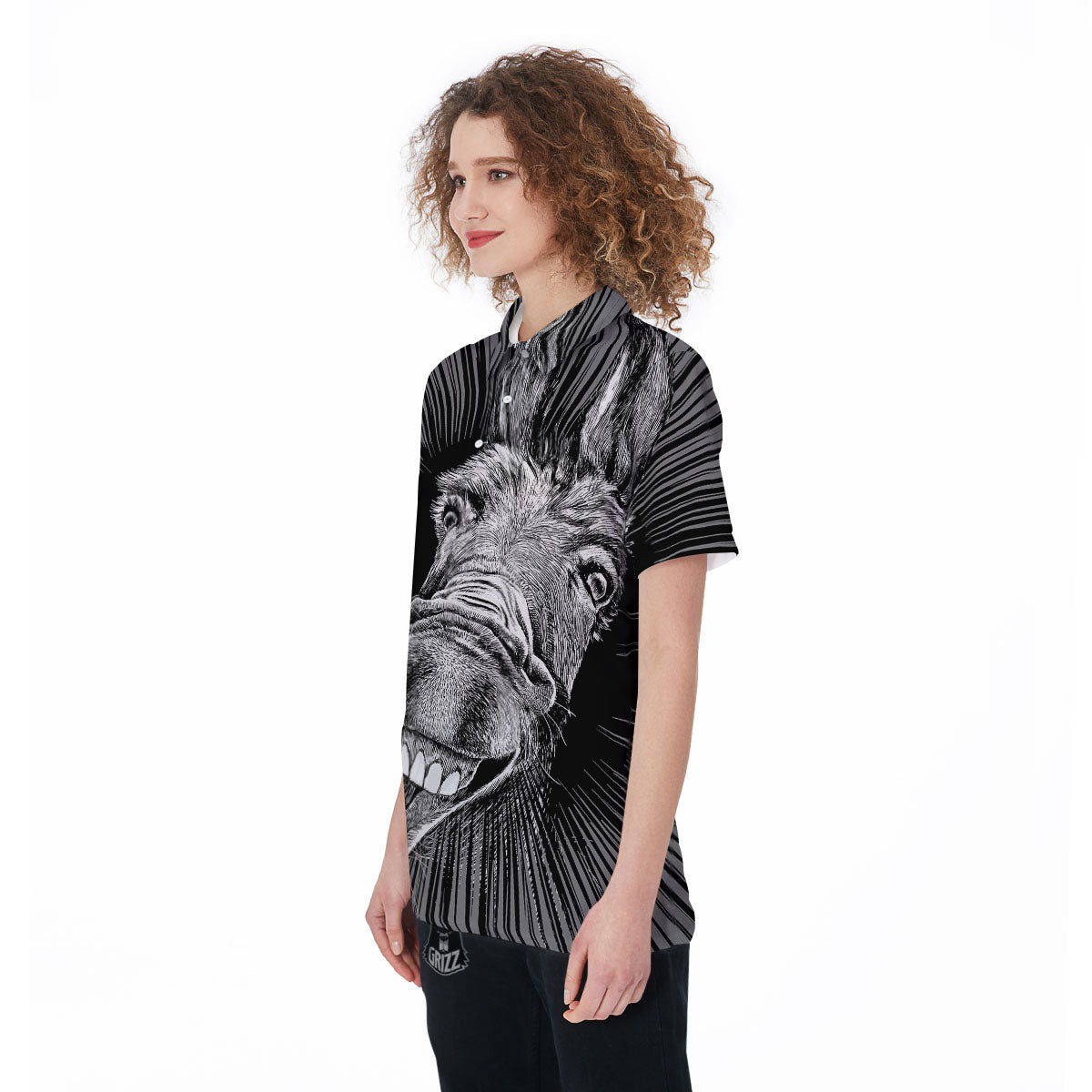 Funny Donkey White And Black Print Women's Golf Shirts-grizzshop