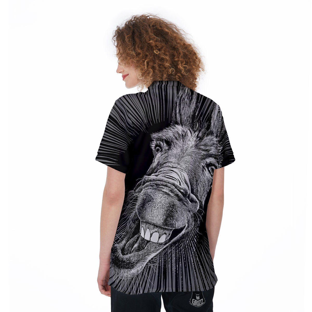 Funny Donkey White And Black Print Women's Golf Shirts-grizzshop