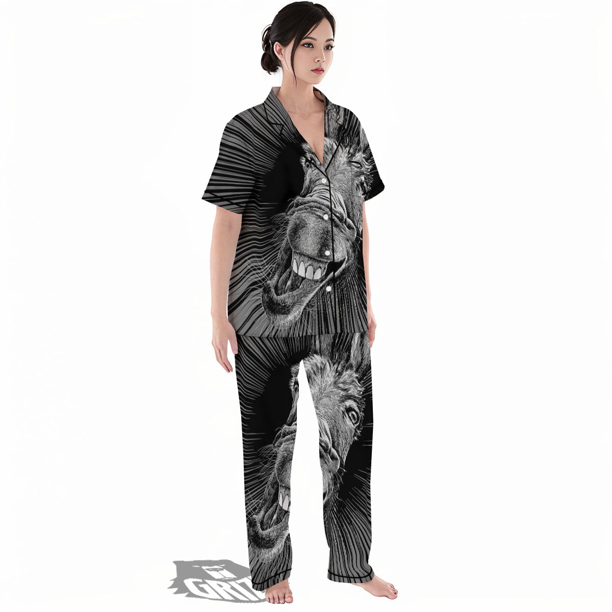 Funny Donkey White And Black Print Women's Pajamas Set-grizzshop