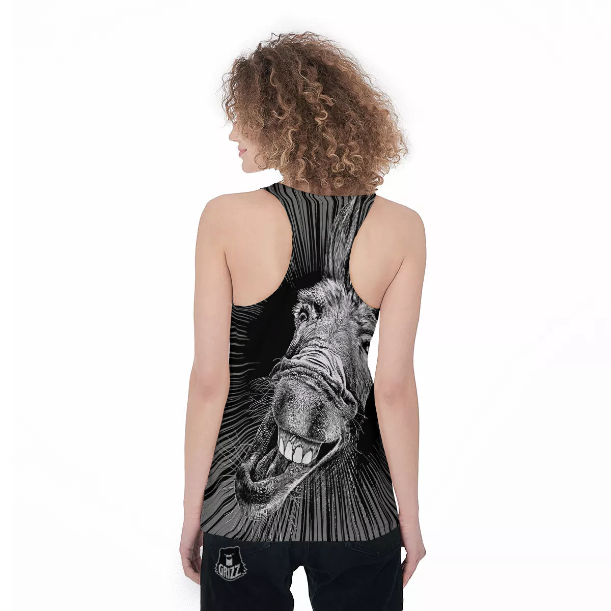 Funny Donkey White And Black Print Women's Racerback Tank Top-grizzshop