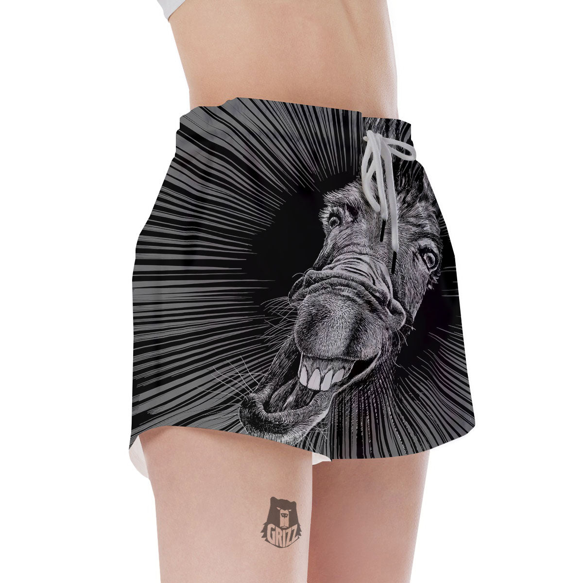 Funny Donkey White And Black Print Women's Shorts-grizzshop