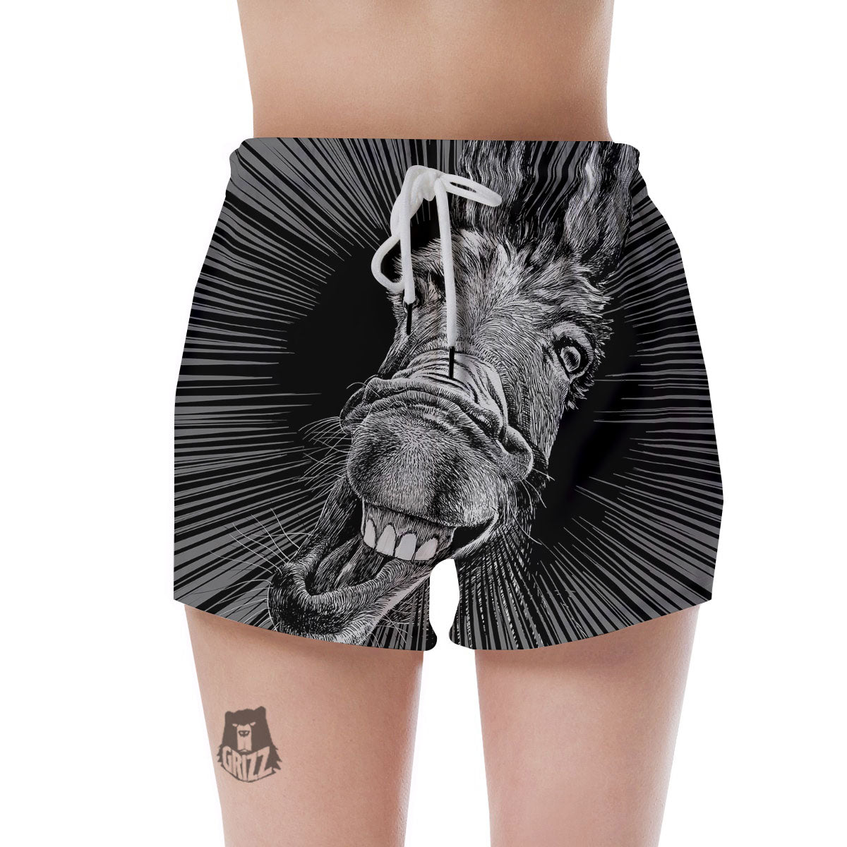 Funny Donkey White And Black Print Women's Shorts-grizzshop