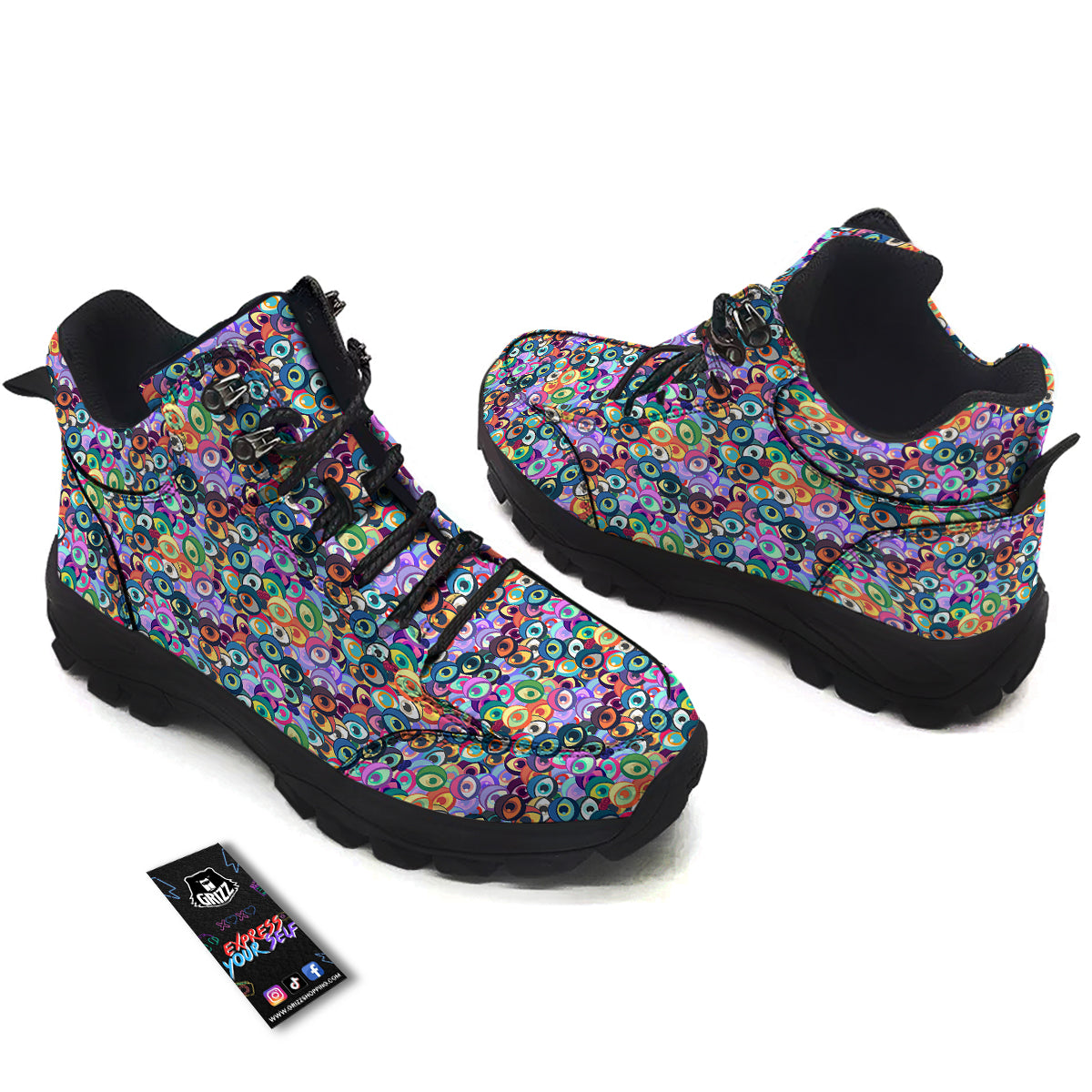 Funny Eyes Colorful Print Pattern Hiking Shoes-grizzshop