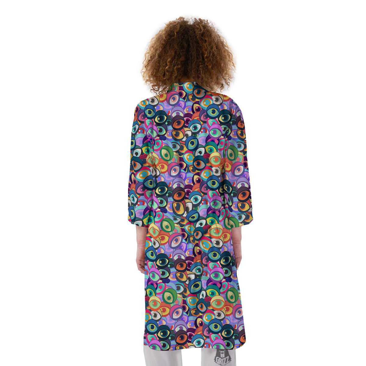Funny Eyes Colorful Print Pattern Kimono-grizzshop