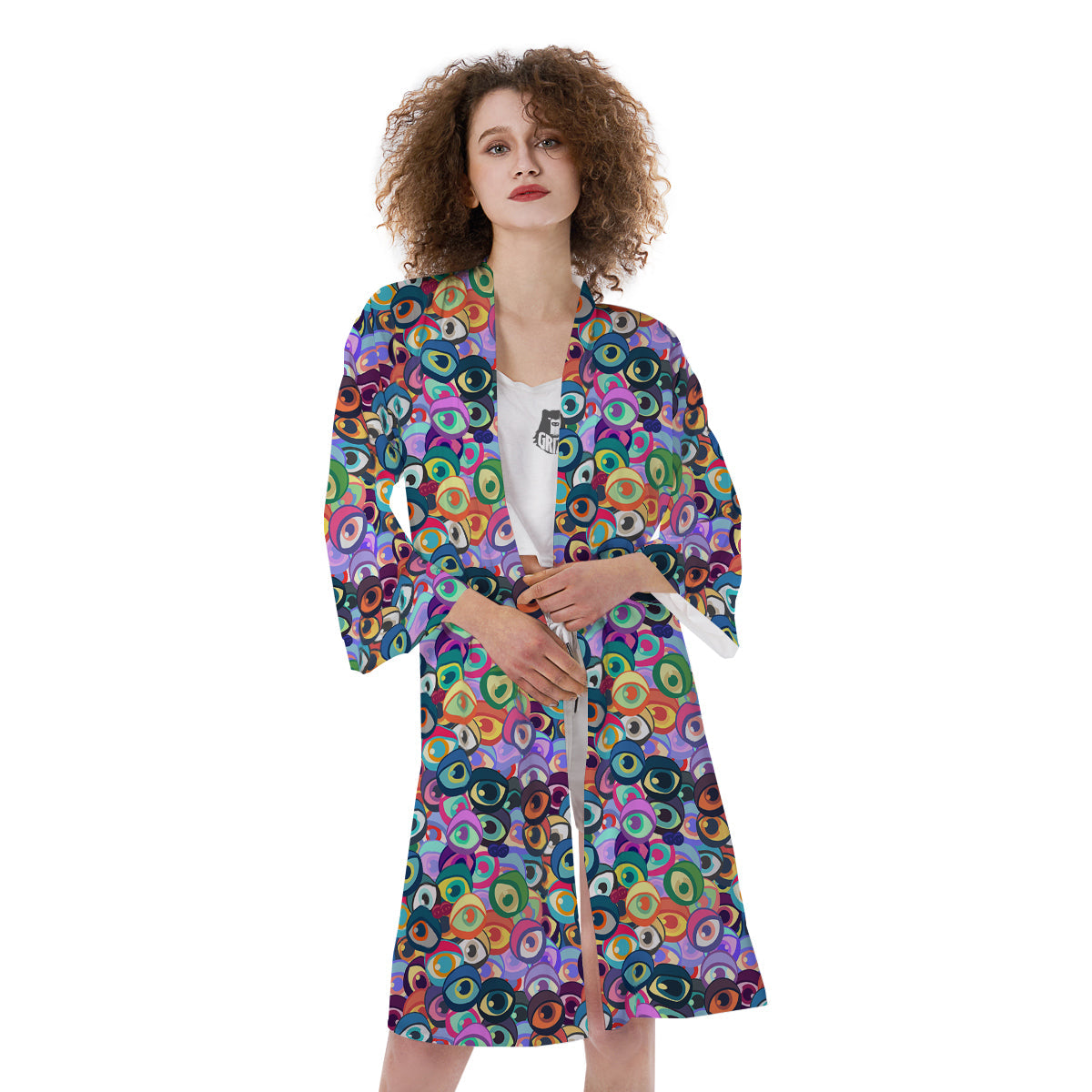 Funny Eyes Colorful Print Pattern Kimono-grizzshop