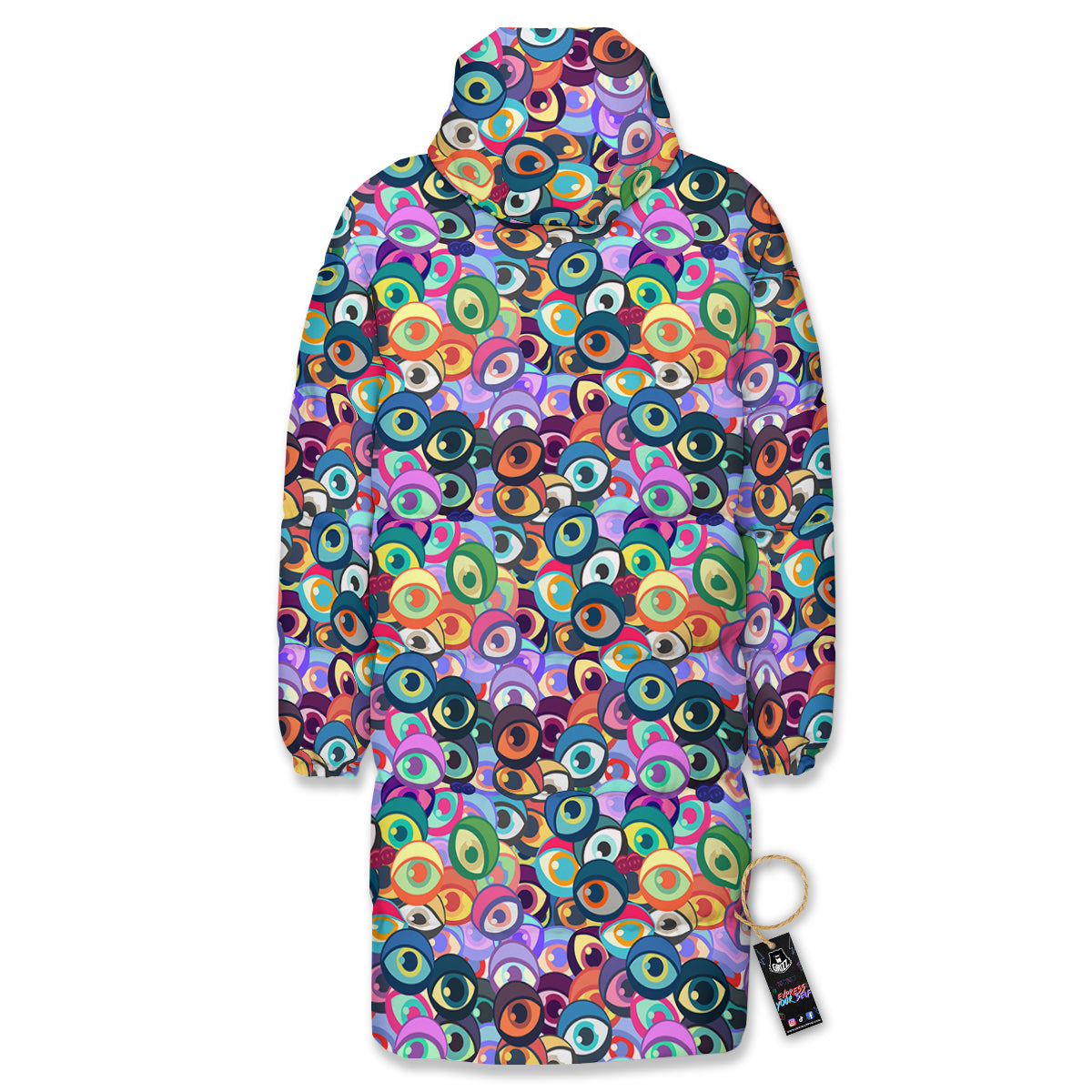 Funny Eyes Colorful Print Pattern Long Down Jacket-grizzshop