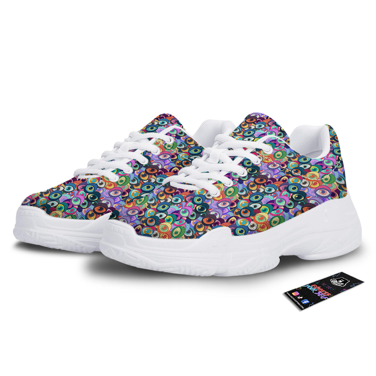 Funny Eyes Colorful Print Pattern White Chunky Shoes-grizzshop