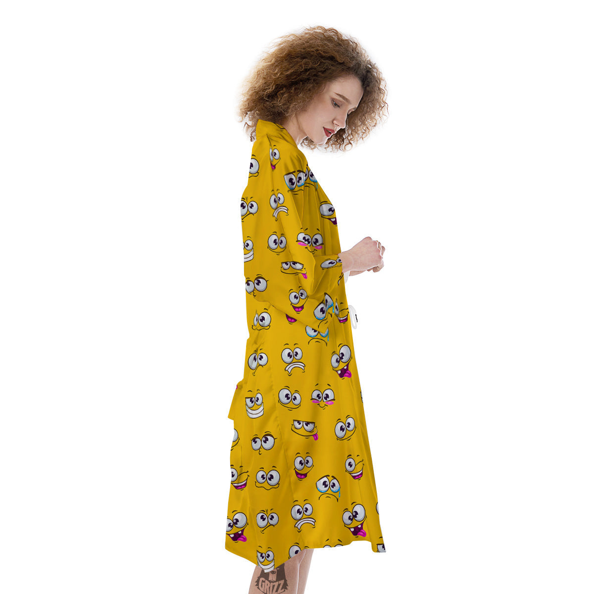 Funny Face Emoji Cartoon Print Pattern Kimono-grizzshop