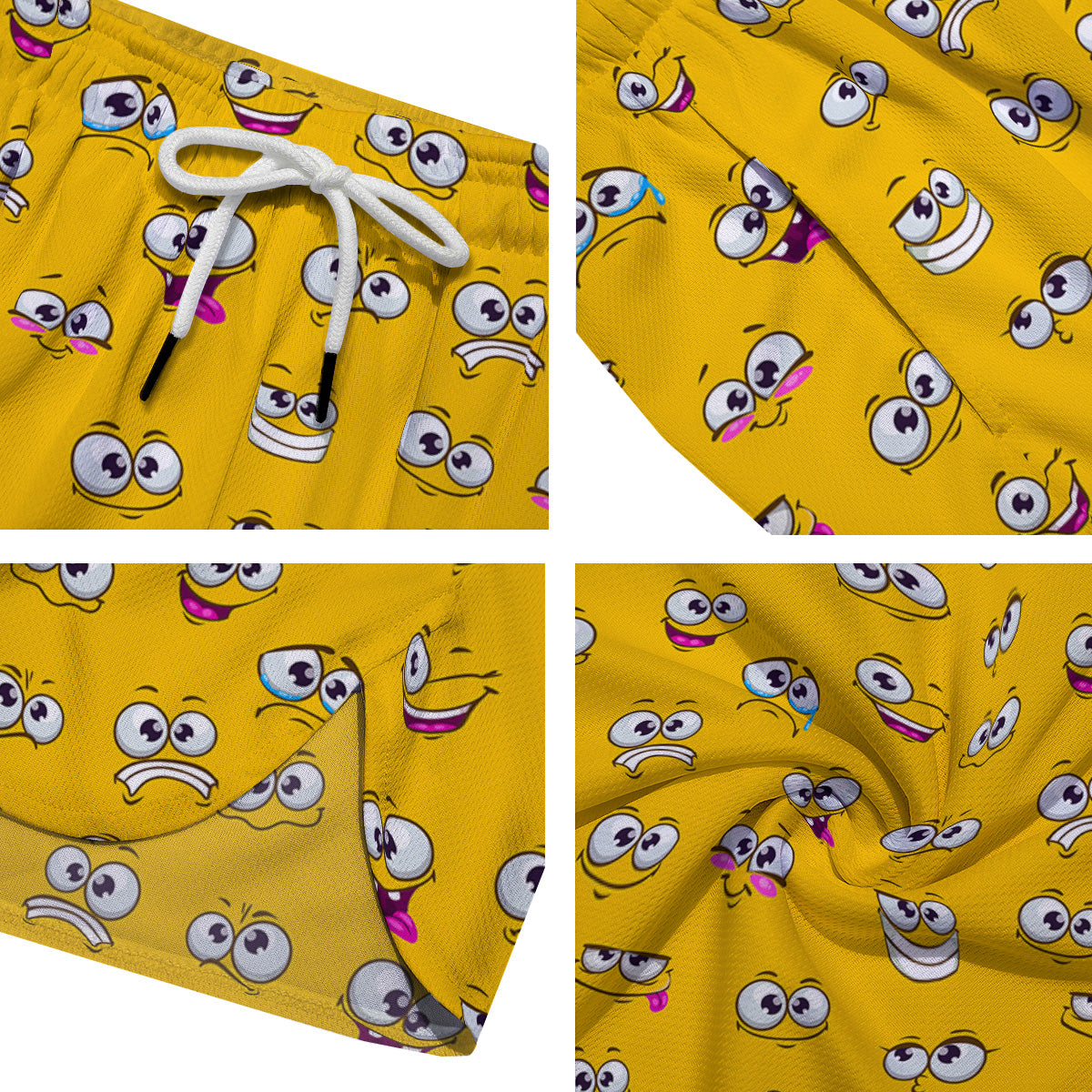 Funny Face Emoji Cartoon Print Pattern Men's Running Shorts-grizzshop