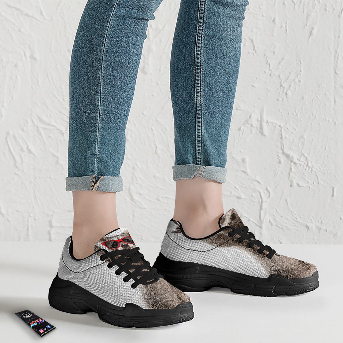 Funny Raccoon Print Black Chunky Shoes-grizzshop
