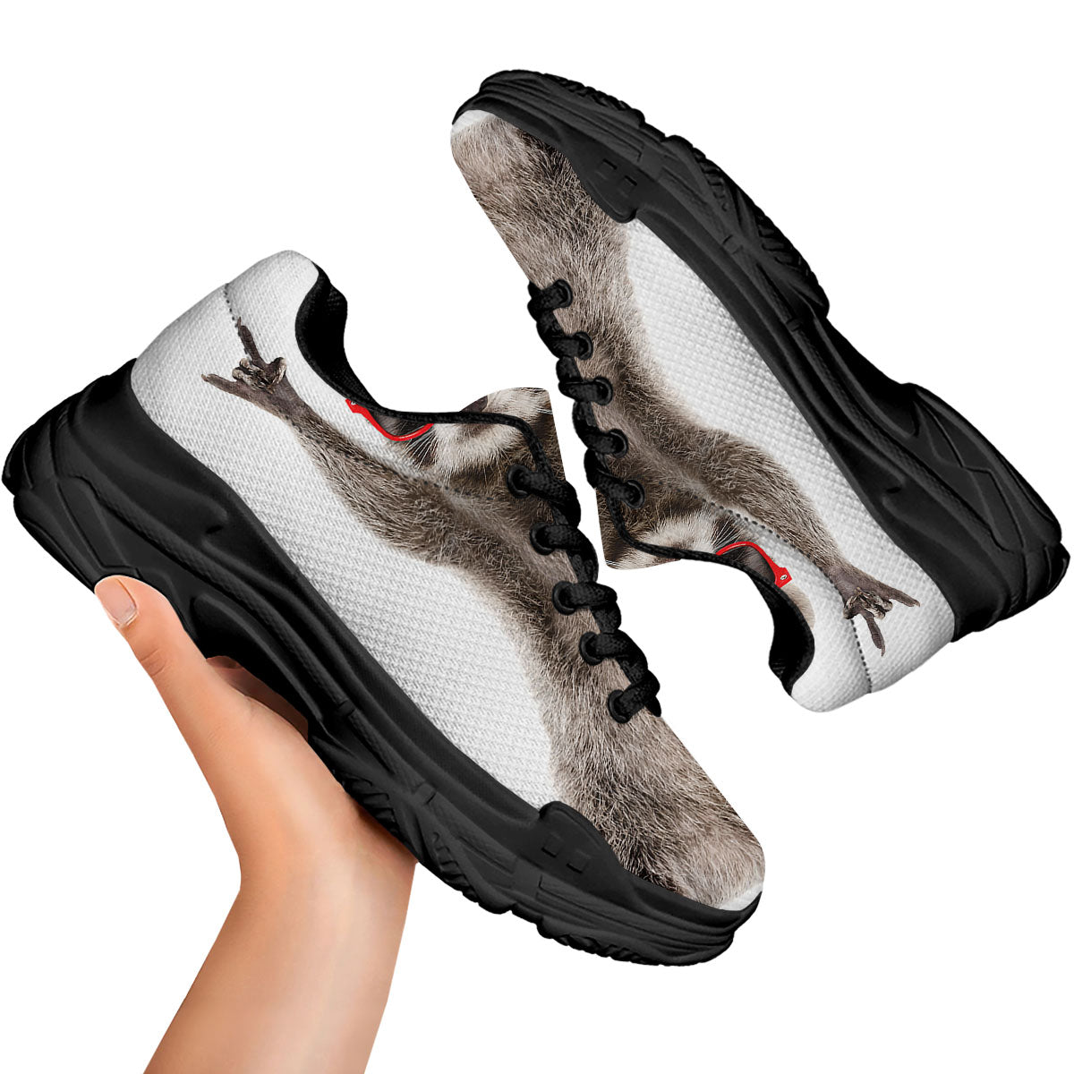 Funny Raccoon Print Black Chunky Shoes-grizzshop