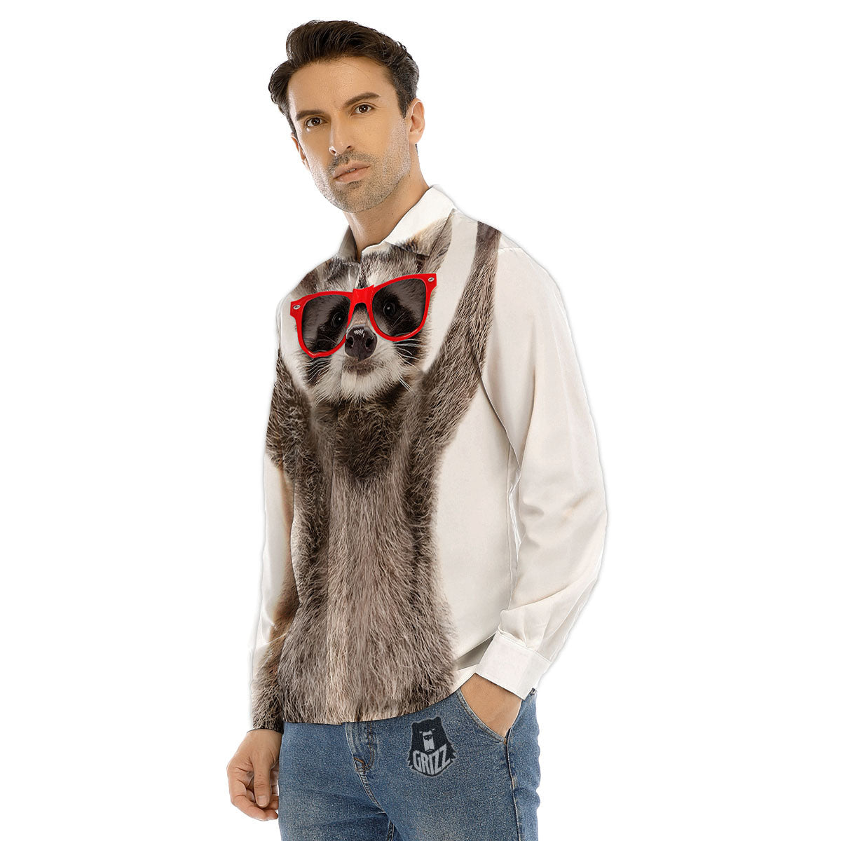 Funny Raccoon Print Men's Dress Shirts-grizzshop