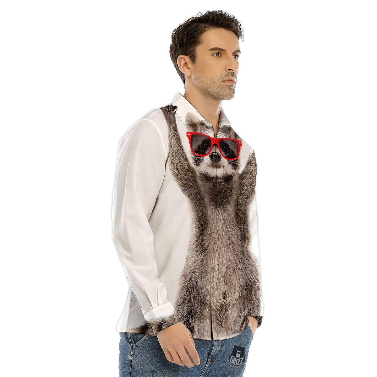 Funny Raccoon Print Men's Dress Shirts-grizzshop