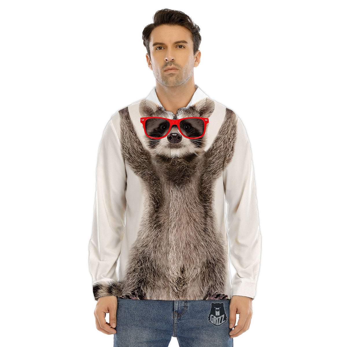 Funny Raccoon Print Men's Dress Shirts-grizzshop