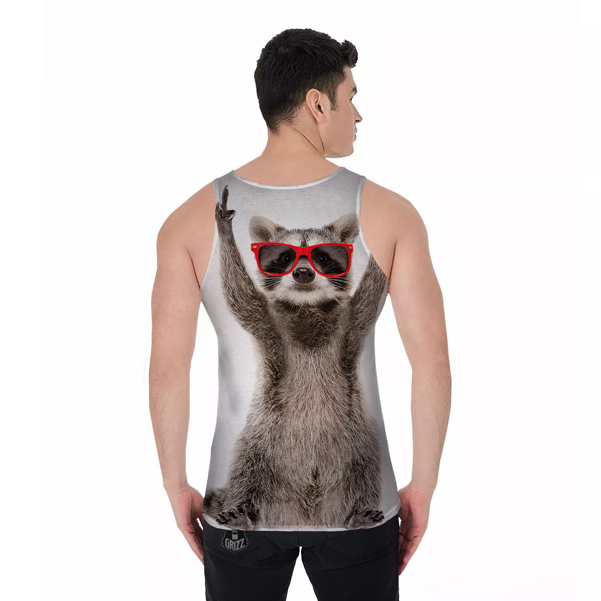 Funny Raccoon Print Men's Tank Top-grizzshop