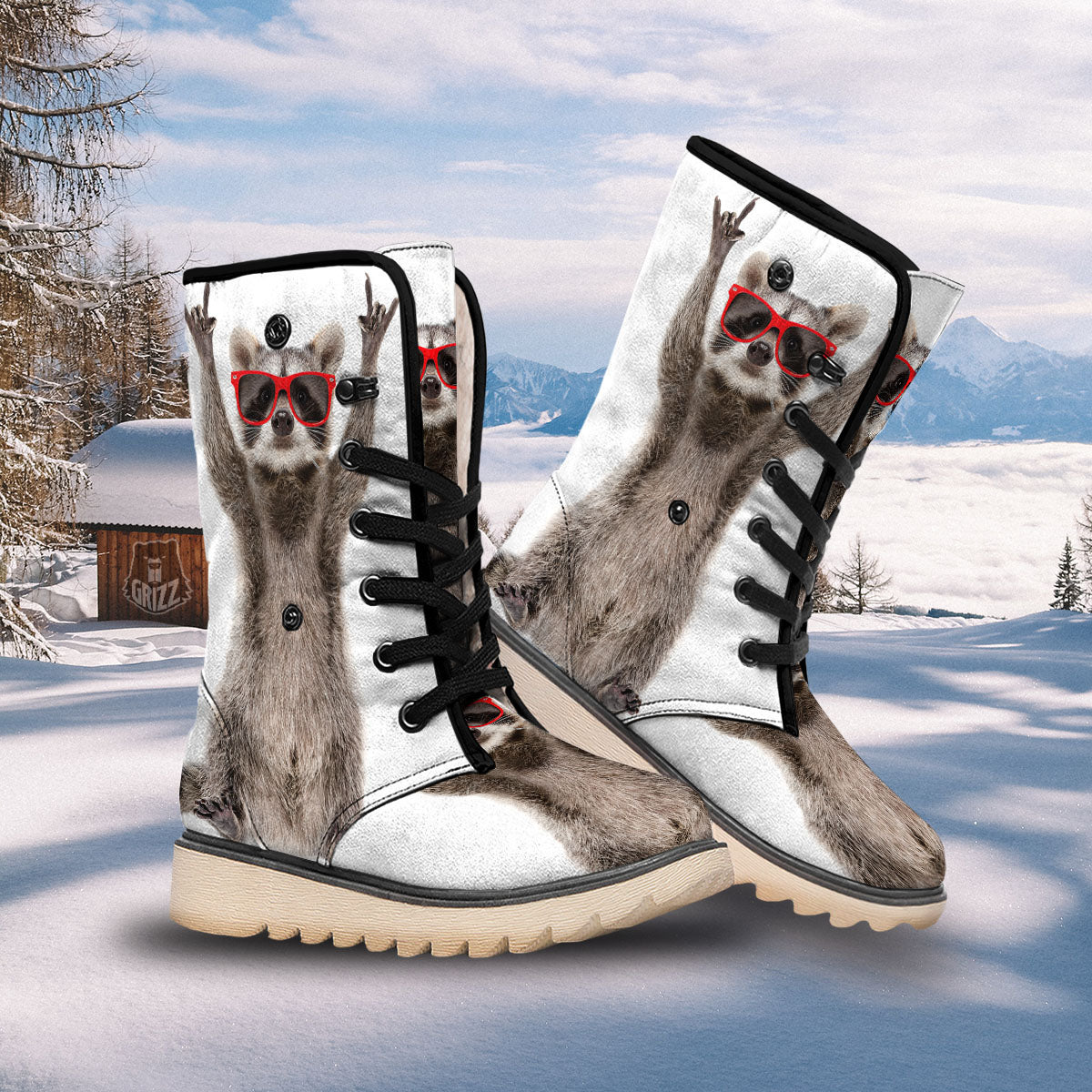 Funny Raccoon Print Snow Boots-grizzshop