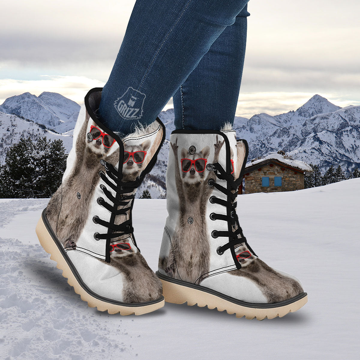 Funny Raccoon Print Snow Boots-grizzshop