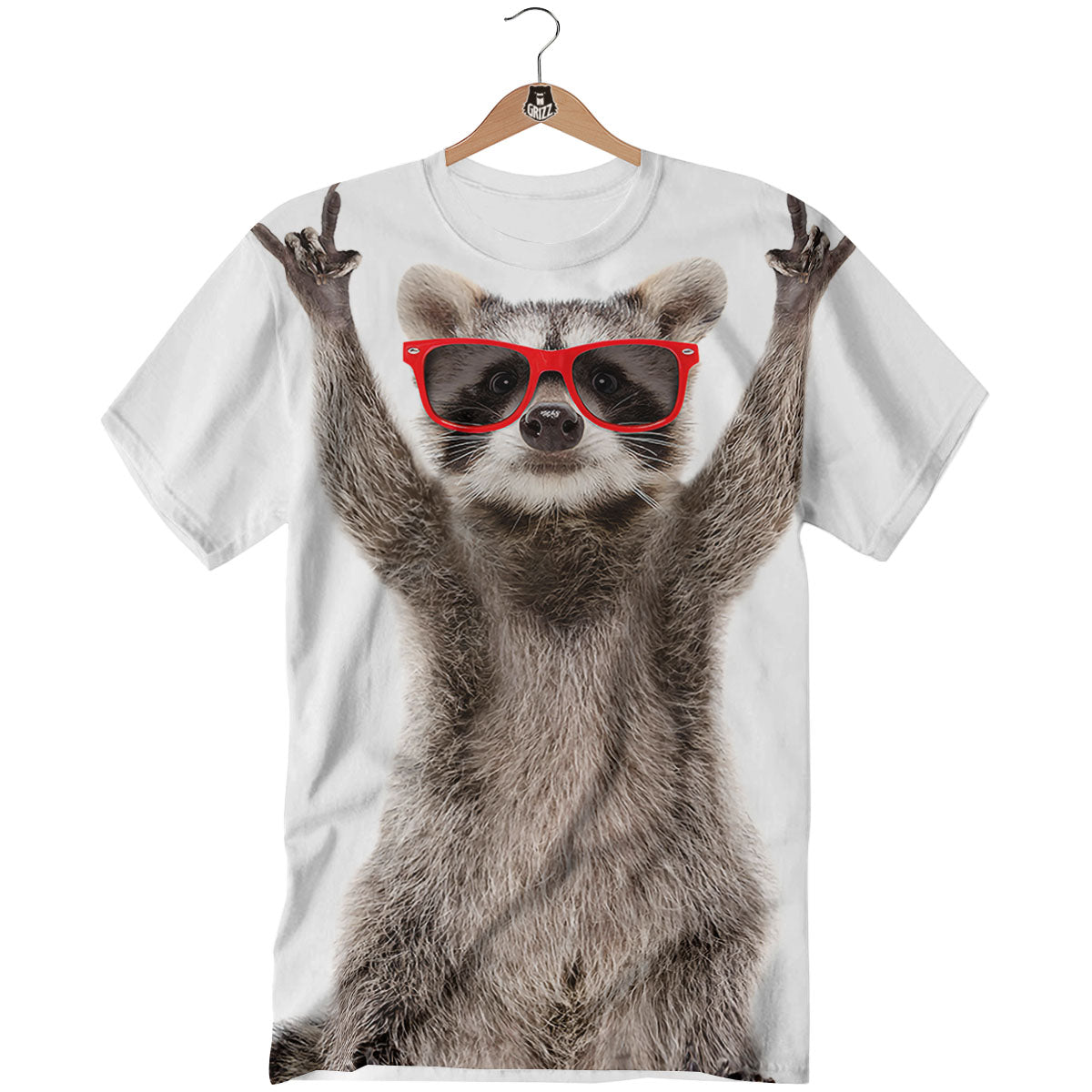 Funny Raccoon Print T-Shirt-grizzshop
