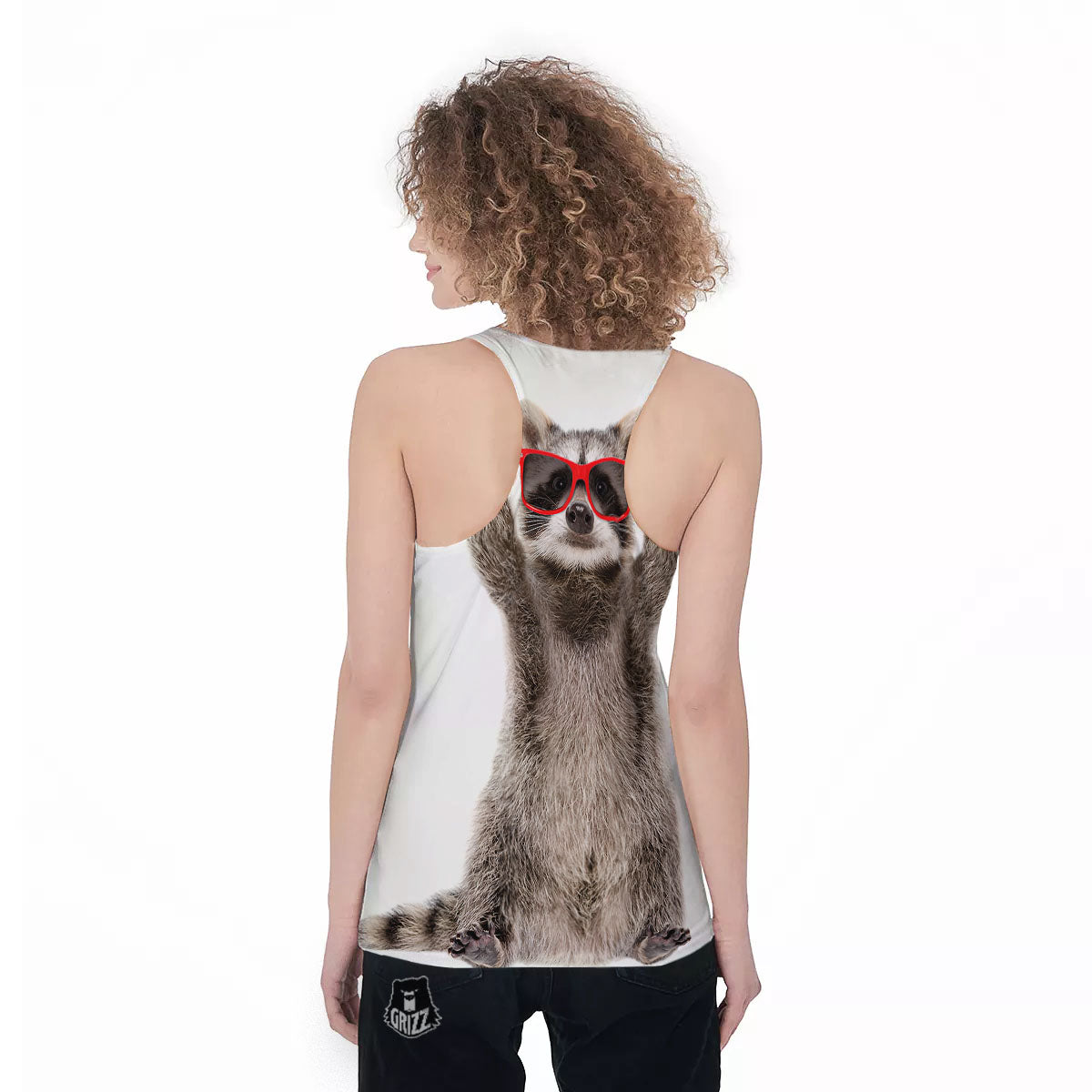 Funny Raccoon Print Women's Racerback Tank Top-grizzshop