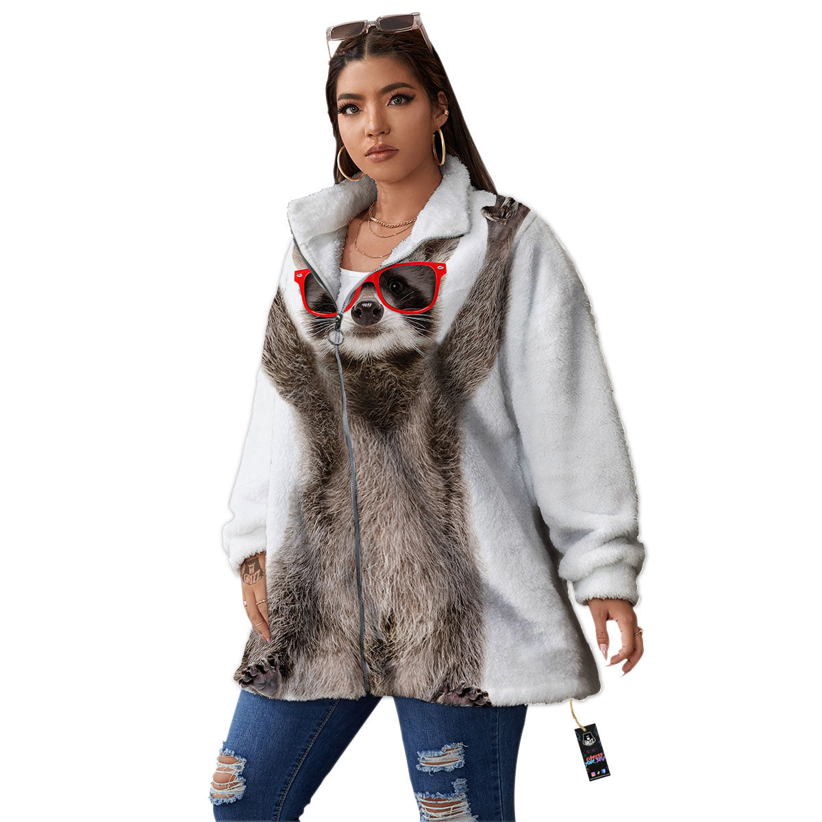 Funny Raccoon Print Women's Sherpa Jacket-grizzshop