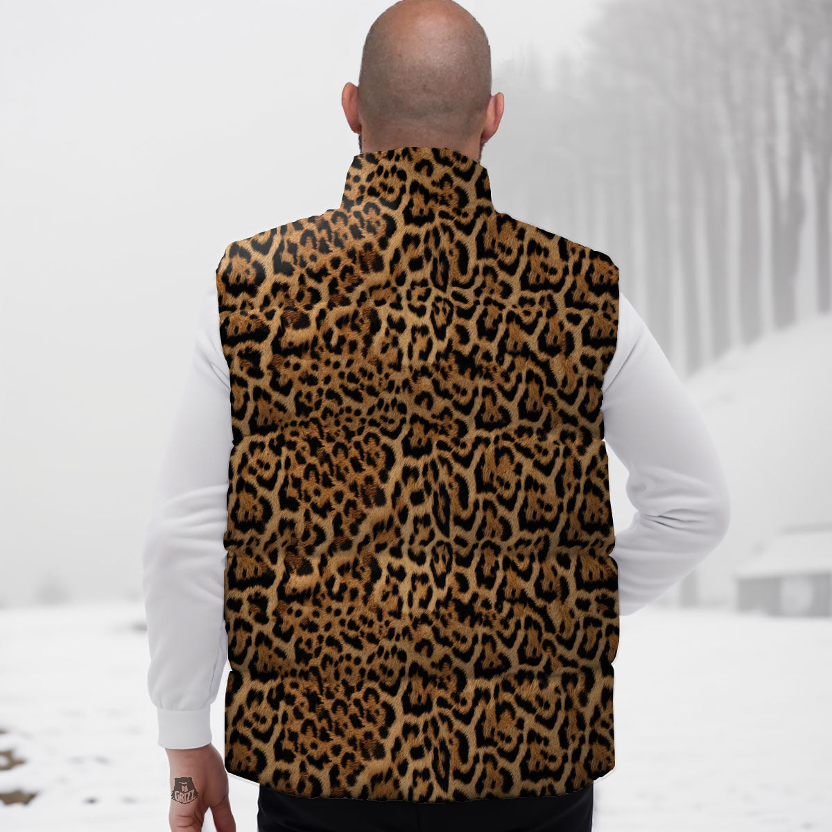 Fur Jaguar Print Pattern Down Vest-grizzshop
