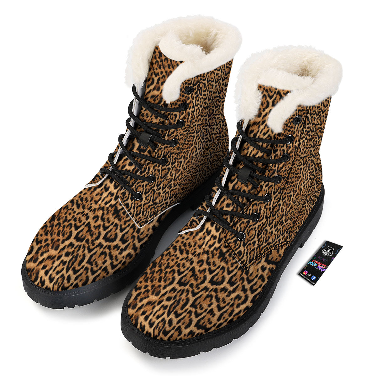Fur Jaguar Print Pattern Winter Boots-grizzshop