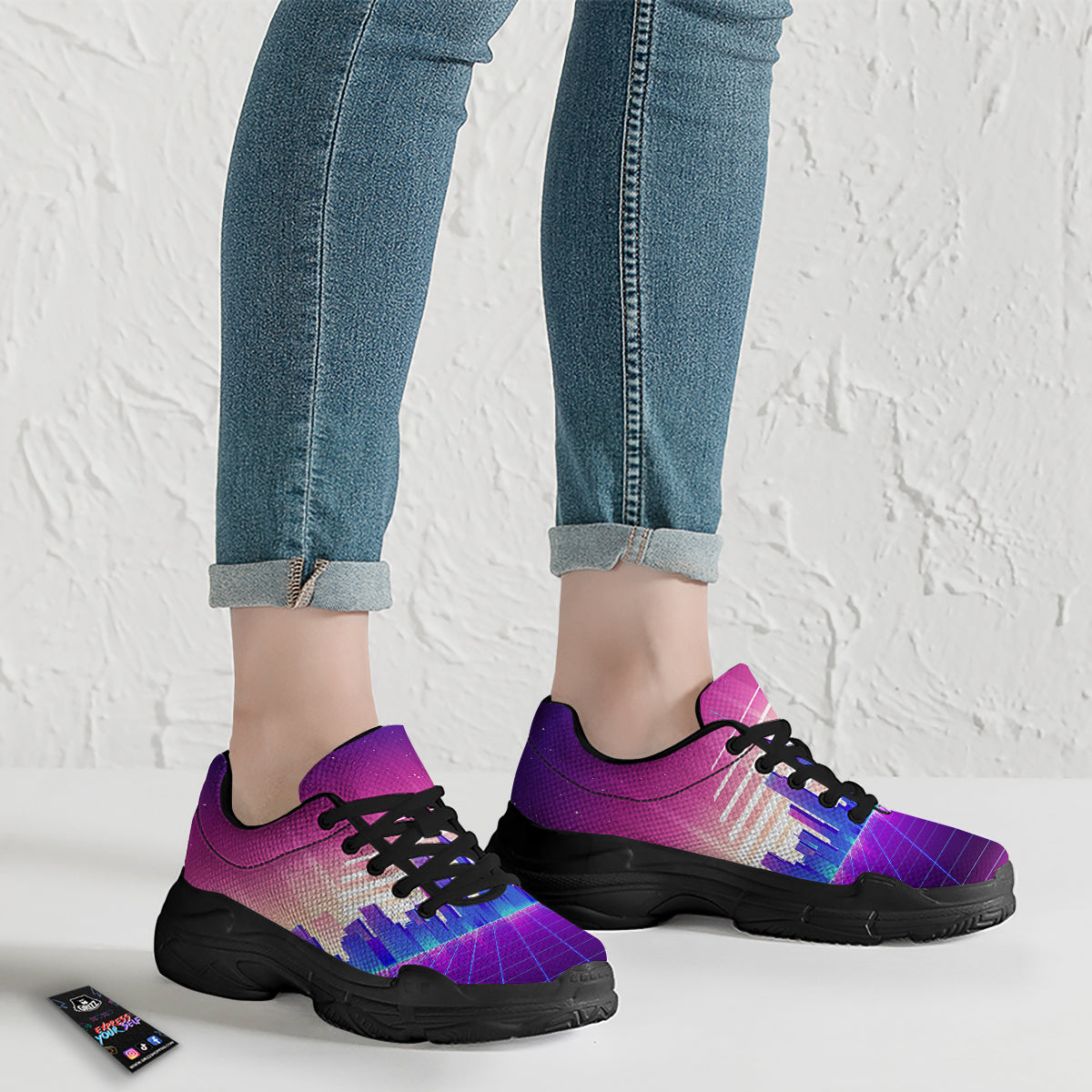 Futuristic City Print Black Chunky Shoes-grizzshop