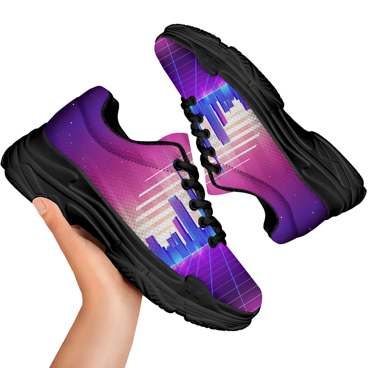 Futuristic City Print Black Chunky Shoes-grizzshop