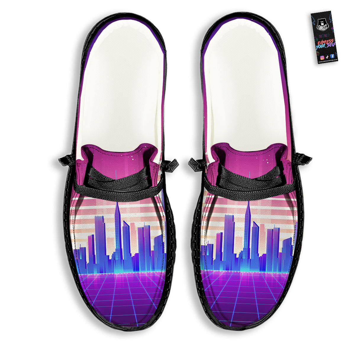 Futuristic City Print Black Loafers-grizzshop