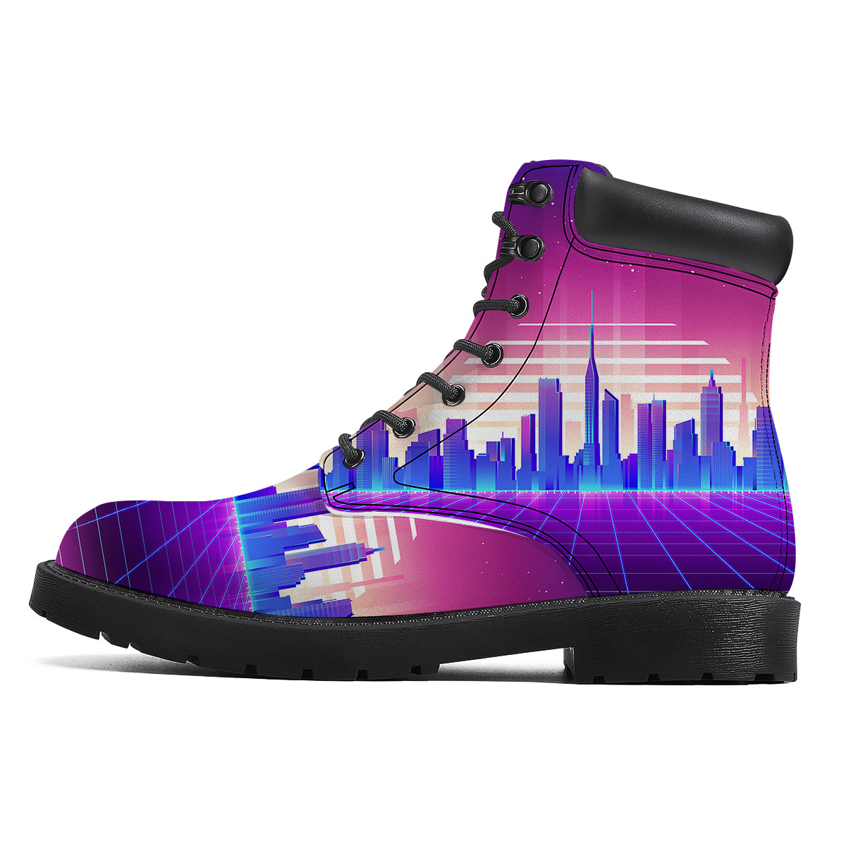 Futuristic City Print Boots-grizzshop