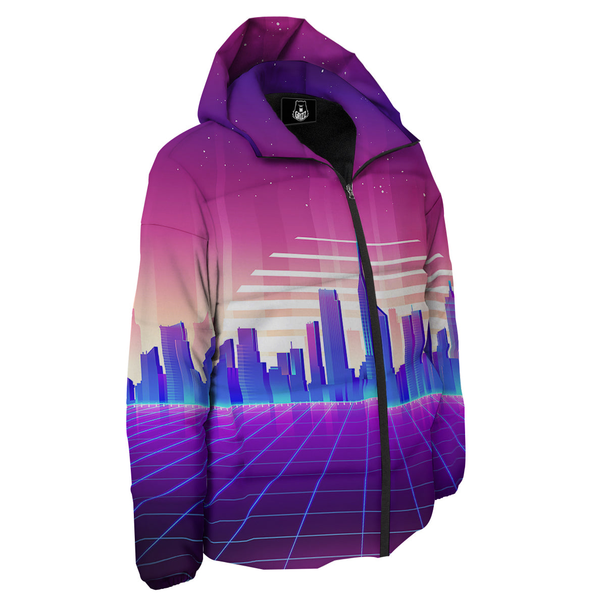 Futuristic City Print Down Jacket-grizzshop