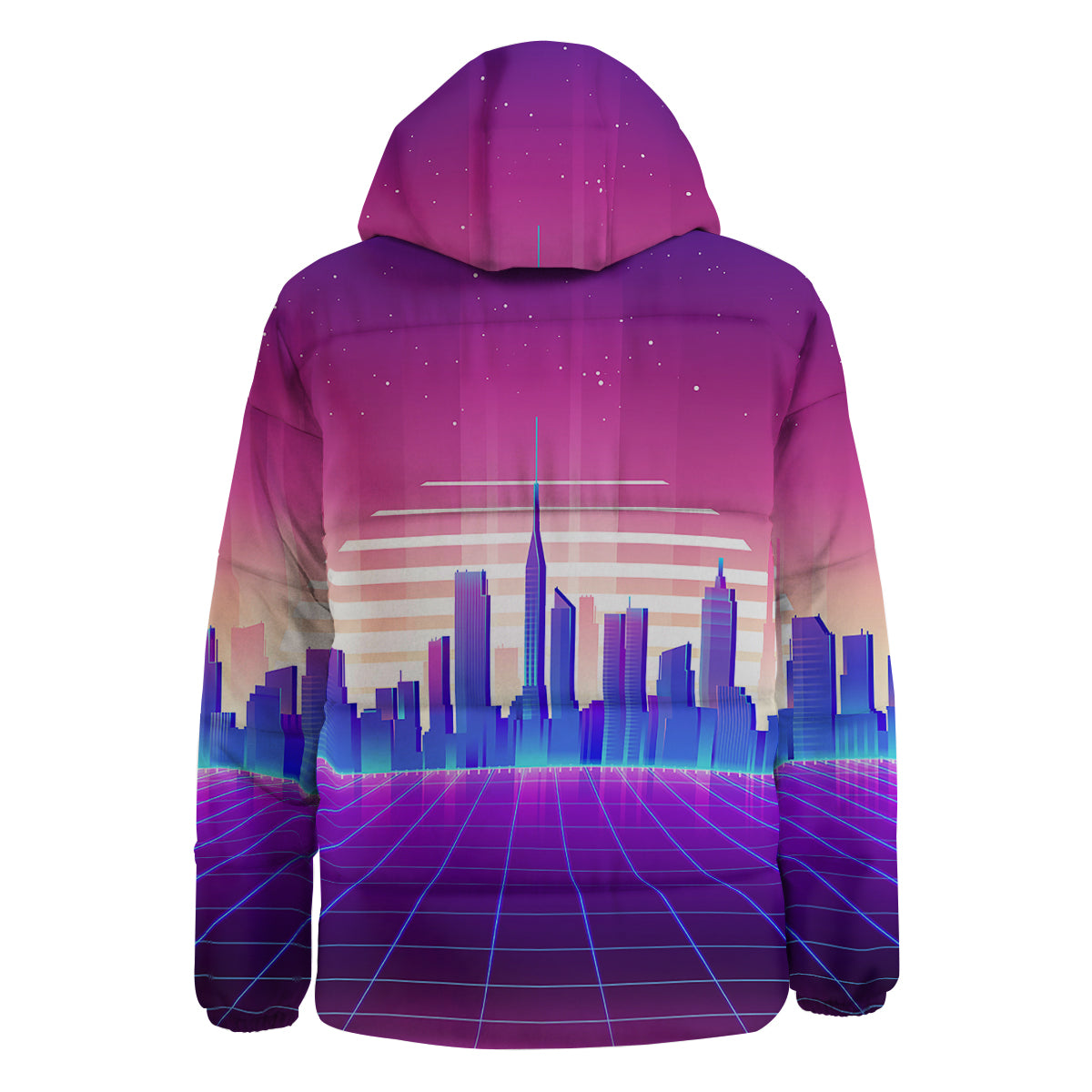 Futuristic City Print Down Jacket-grizzshop
