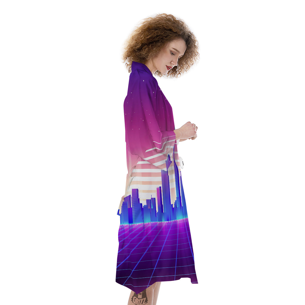 Futuristic City Print Kimono-grizzshop